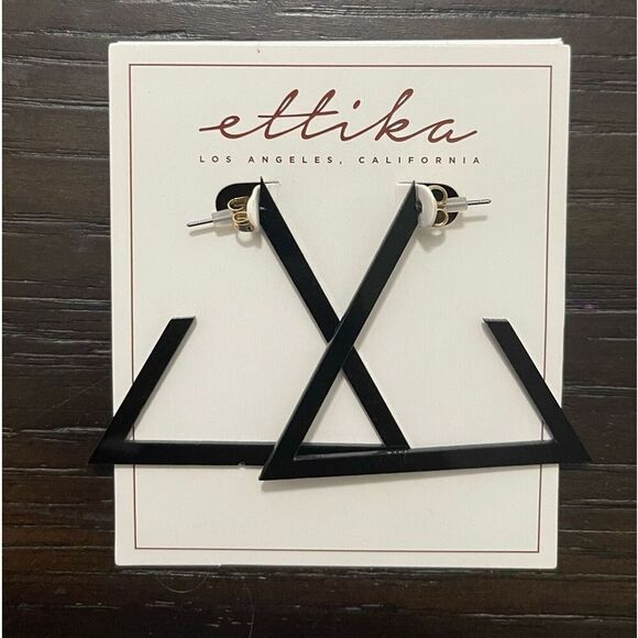 ETTICKA Triangle Statement Earrings NEW Black Retro Clubwear - Picture 1 of 2